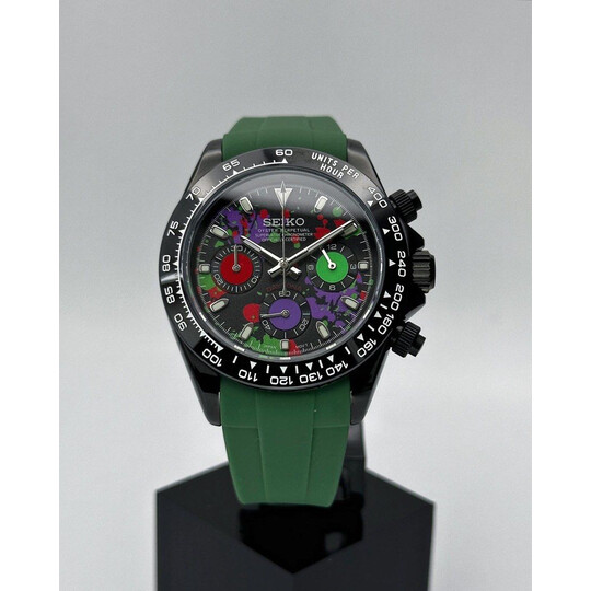 Custom Seiko Mod • Black Green Splash Daytona vk63 • 39.5mm